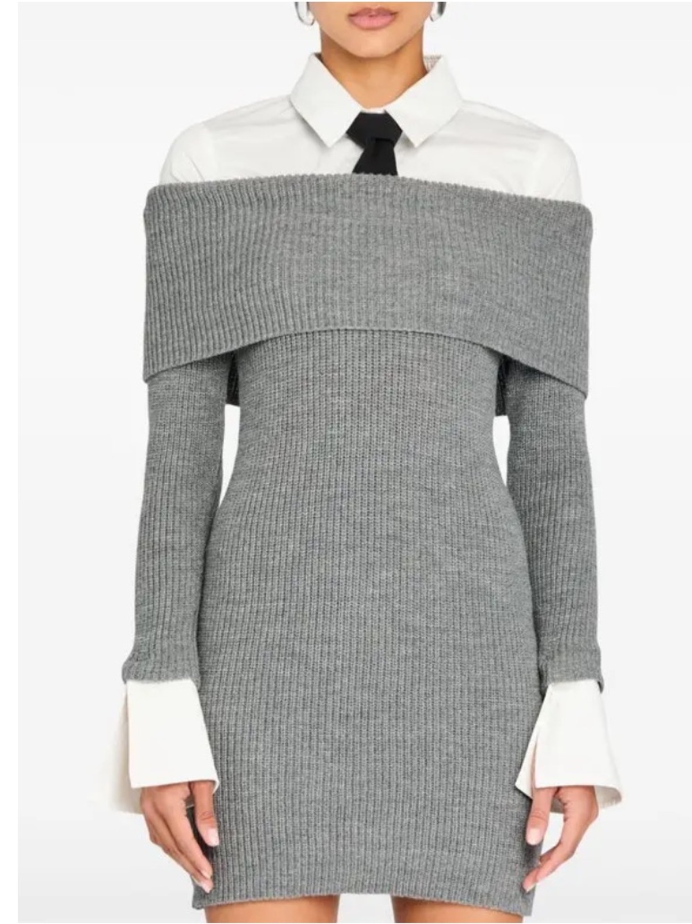 SEROYA Off-Shoulder Ribbed Knit Sweater Dress - Gray